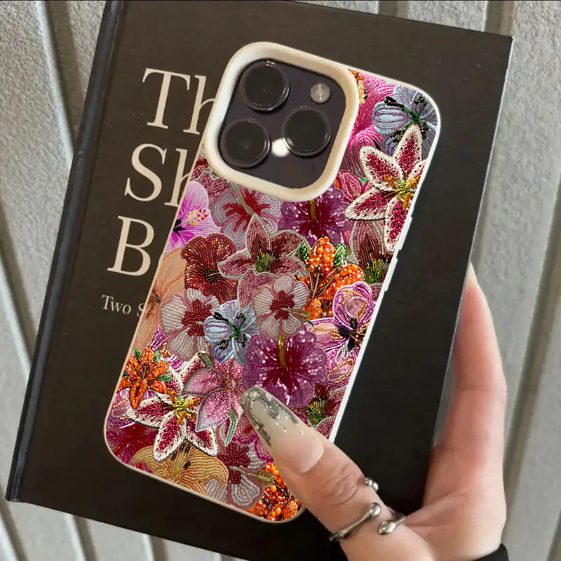 Phone Cases Expensive - Casing Ponsel Mewah Bertekstur Bunga Lychee