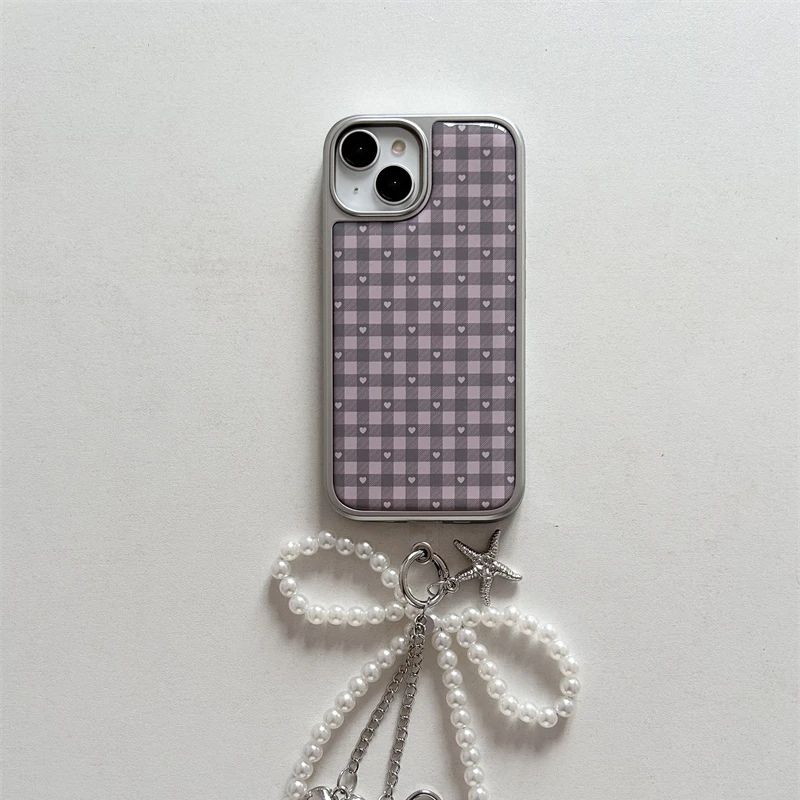 Phone Cases Purple - Casing HP Korea Motif Kotak-kotak Hati