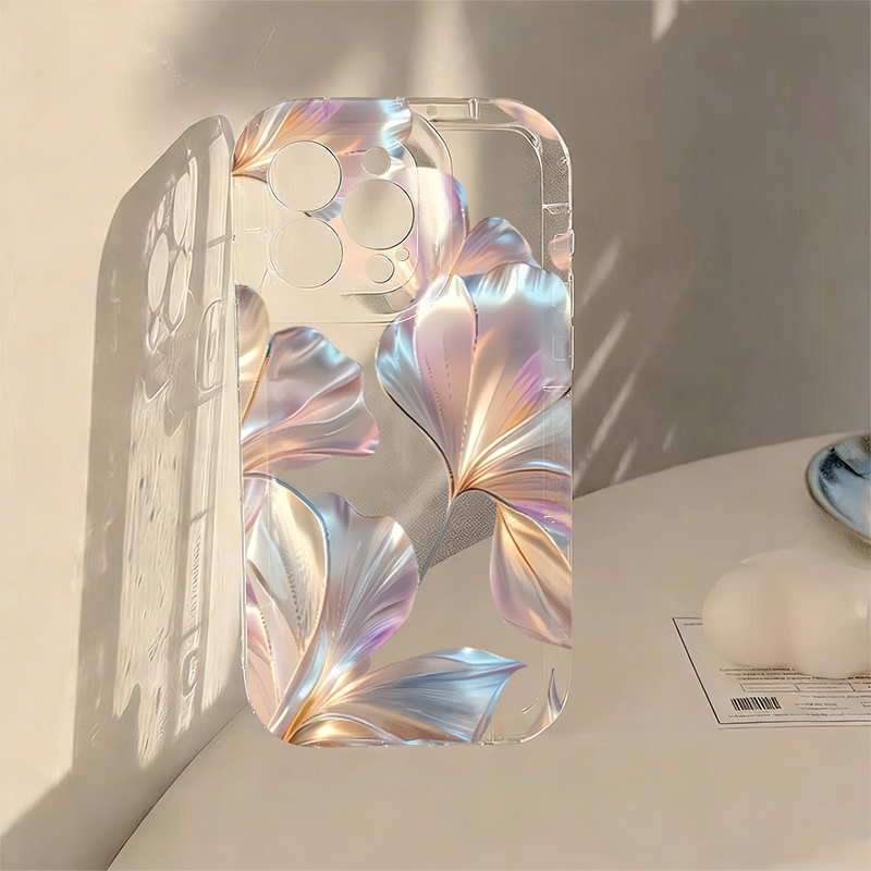 Phone Cases Transparent - Casing Ponsel Motif Ginkgo Metalik Warna-warni