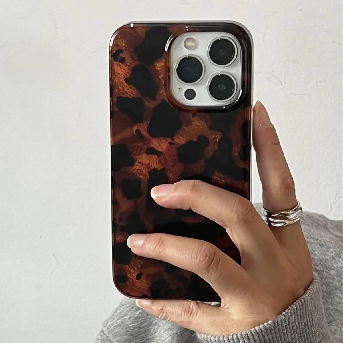 Phone Cases Leopard Print - Casing Ponsel Laser Tekstur Amber Retro