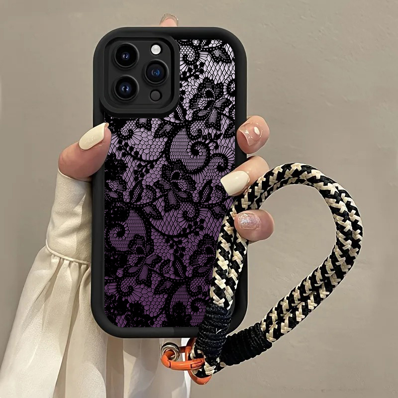 Phone Cases Purple - Casing Ponsel Tali Gantung Renda Hitam